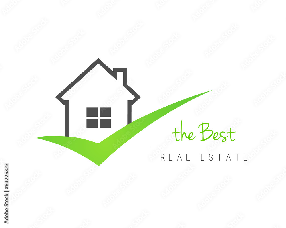 Real estate house logo with a green check mark Real estate house logo with a green check mark