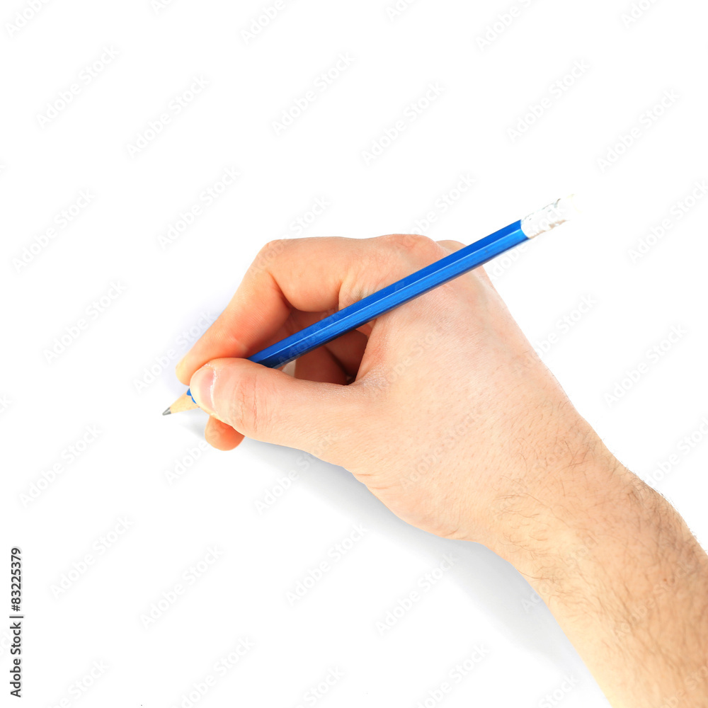 Male hand with pencil isolated on white Male hand with pencil isolated on white
