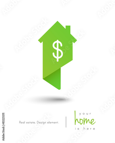 Real estate house logo as map pin concept with dollar symbol