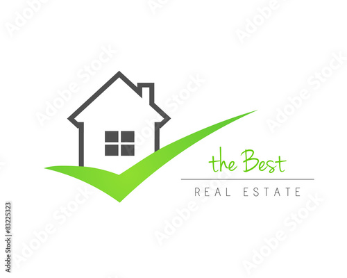 Real estate house logo with a green check mark