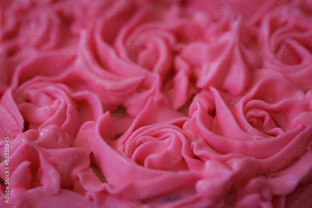 Closeup Of Pink Rose Frosting Decorated Cake Closeup Of Pink Rose Frosting Decorated Cake
