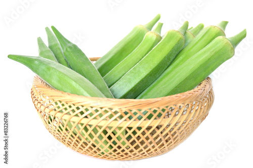 Okra fruit in bamboo basket