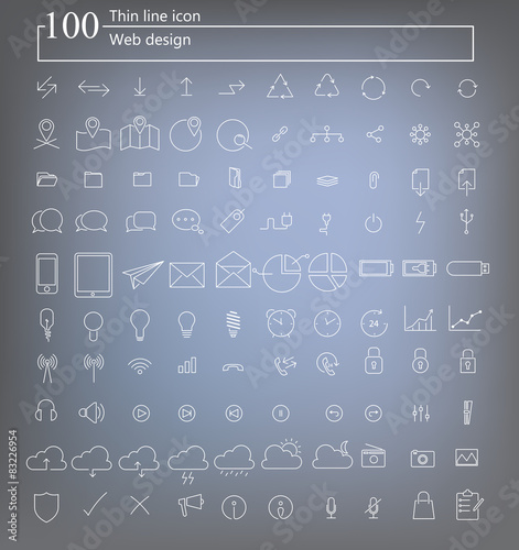 100 web icon thin line vector design