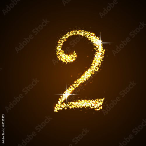 Number two of gold glittering stars. vector