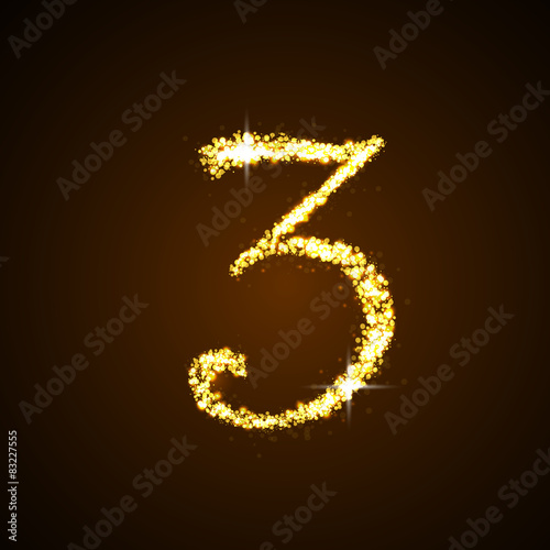 Number three of gold glittering stars
