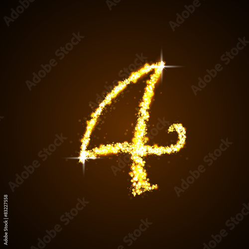 Number four of gold glittering stars. vector