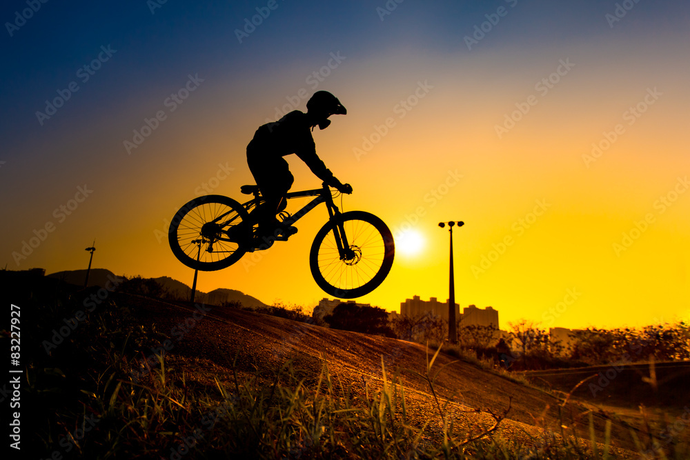 Obraz premium Silhouette Of Stunt Bmx Rider - color tone tuned