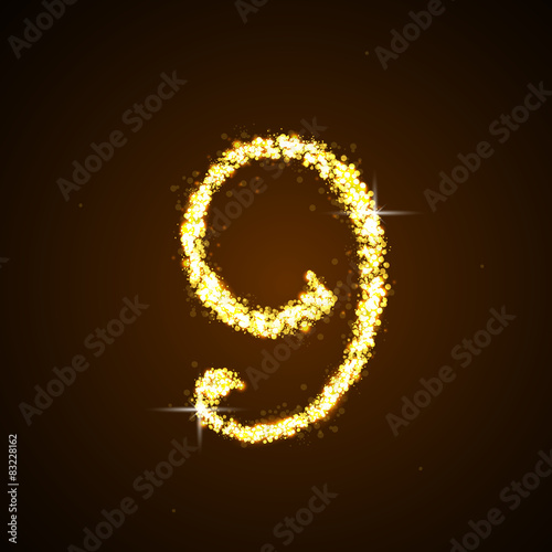 Number nine of gold glittering stars