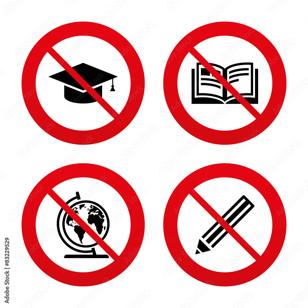 Pencil and open book signs. Graduation cap icon. Pencil and open book signs. Graduation cap icon.