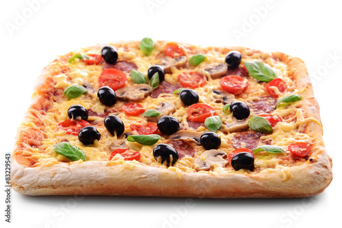 Delicious homemade pizza isolated on white