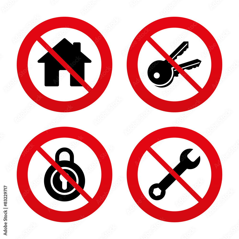 Home key icon. Wrench service tool symbol. Home key icon. Wrench service tool symbol.