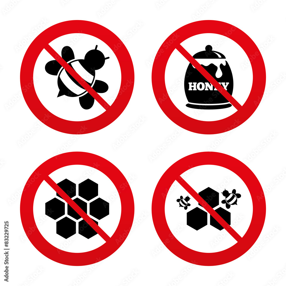 Honey icon. Honeycomb cells with bees symbol. Honey icon. Honeycomb cells with bees symbol.