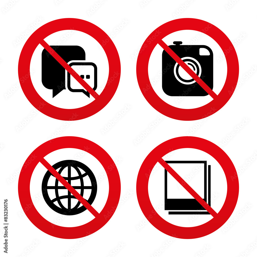 Social media icons. Chat speech bubble and Globe Social media icons. Chat speech bubble and Globe