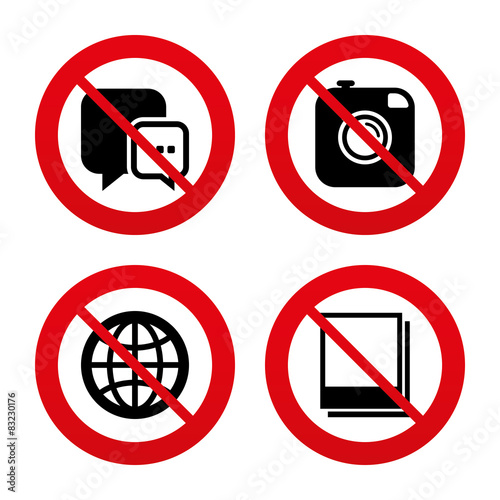 Social media icons. Chat speech bubble and Globe