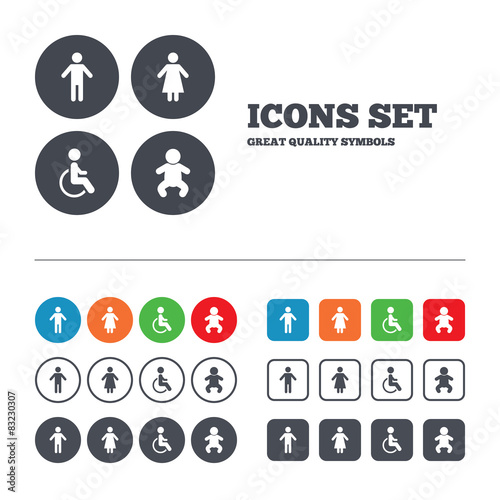 WC toilet icons. Human male or female signs.