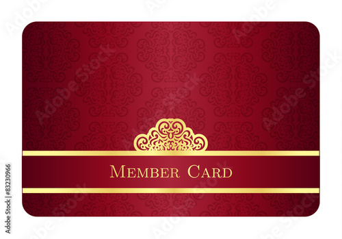 Red member card with classic vintage pattern and gold label