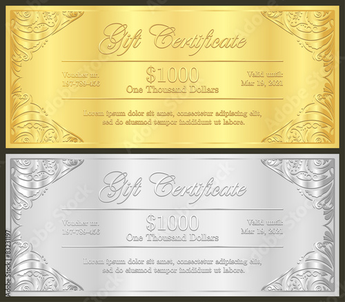 Luxury golden and silver gift certificate in vintage style