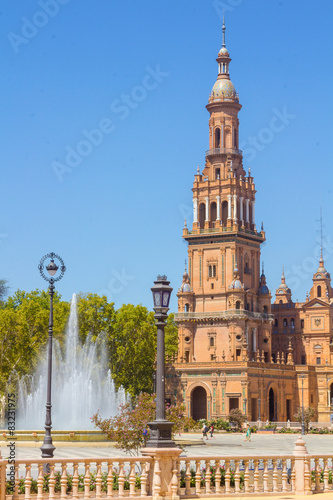 Bell Tower in the famous Plaza of Spain in Seville  Spain