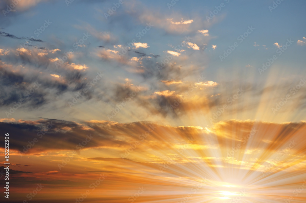 Colorful sky with clouds at sunset. Nature background.