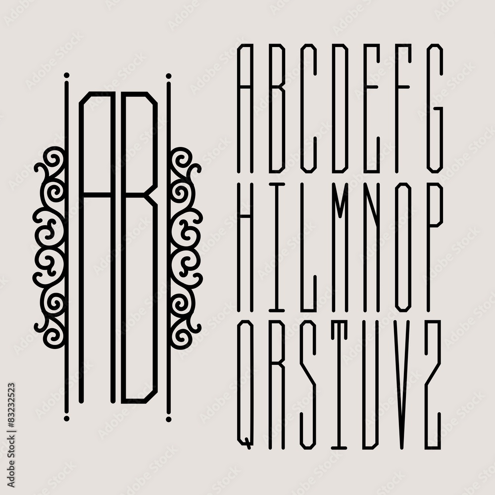Monogram Art Nouveau and a set of templates of letters Monogram Art Nouveau and a set of templates of letters