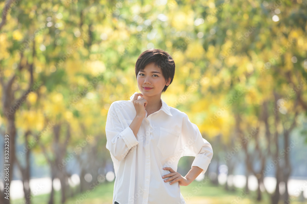 portrait of young beautiful asian woman with white shirt standin portrait of young beautiful asian woman with white shirt standin