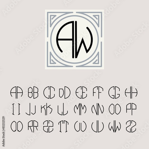  Monogram Art Nouveau and a set of templates of letters 