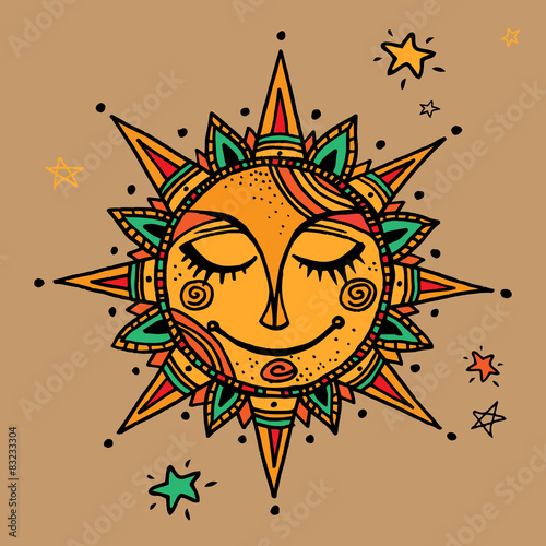 Hand drawn summer sun tribal background
