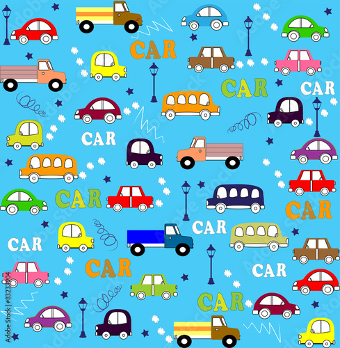 Vector seamless pattern trucks, buses and cars 