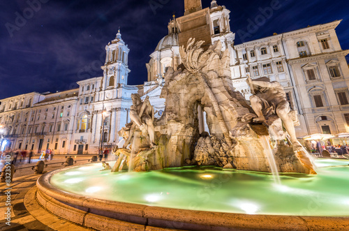 Beautiful night view of Navona Square in Rome