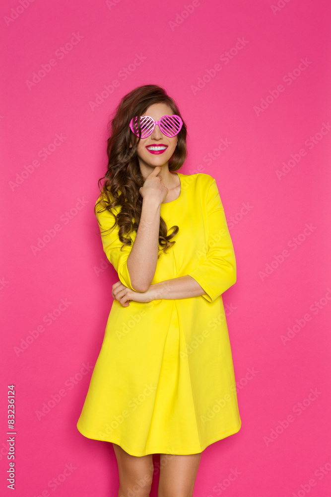 Cheerful Girl In Pink Sunglasses Cheerful Girl In Pink Sunglasses