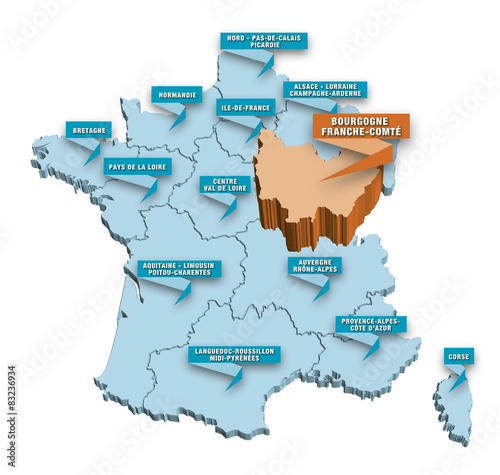 Carte régions de France 3D BOURGOGNE