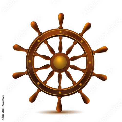 Wooden ship wheel.