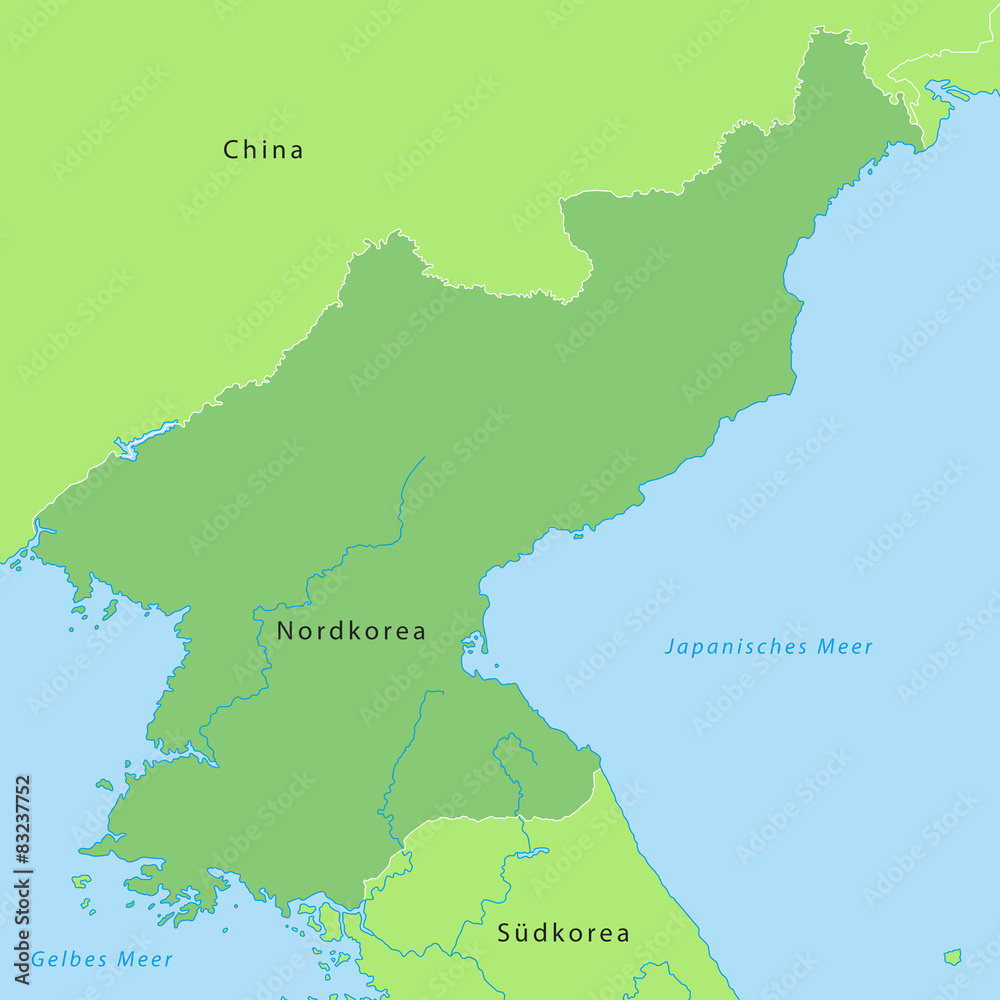 Nordkorea - Karte in Grün mit Beschriftung