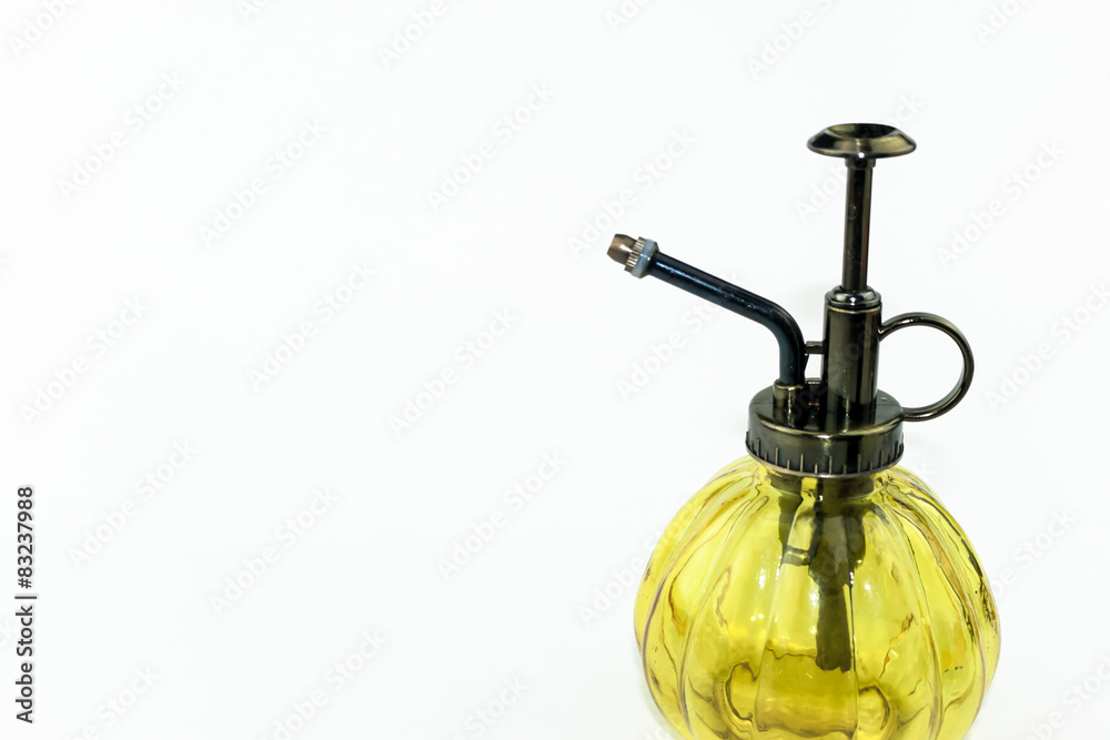 Yellow transparent glass spray bottle isolate Yellow transparent glass spray bottle isolate
