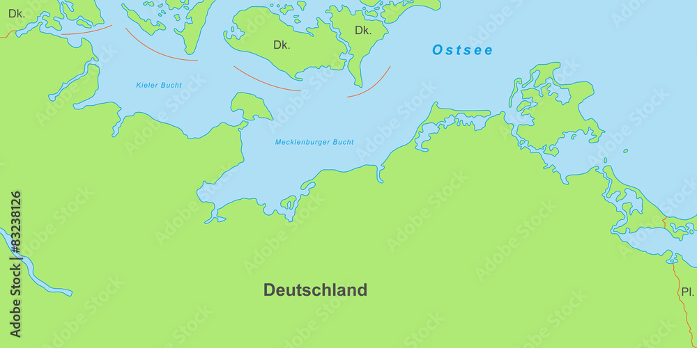 Ostseeküste - Karte in Grün (mit Beschriftung)