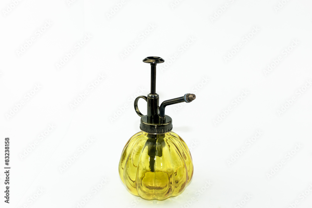 Yellow transparent glass spray bottle isolate Yellow transparent glass spray bottle isolate
