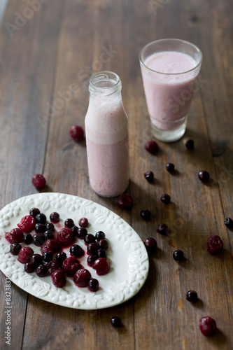 fresh organic blackberry cherry smoothie homemade yogurt rustic