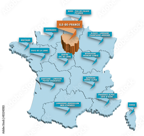 Carte régions de France 3D IDF
