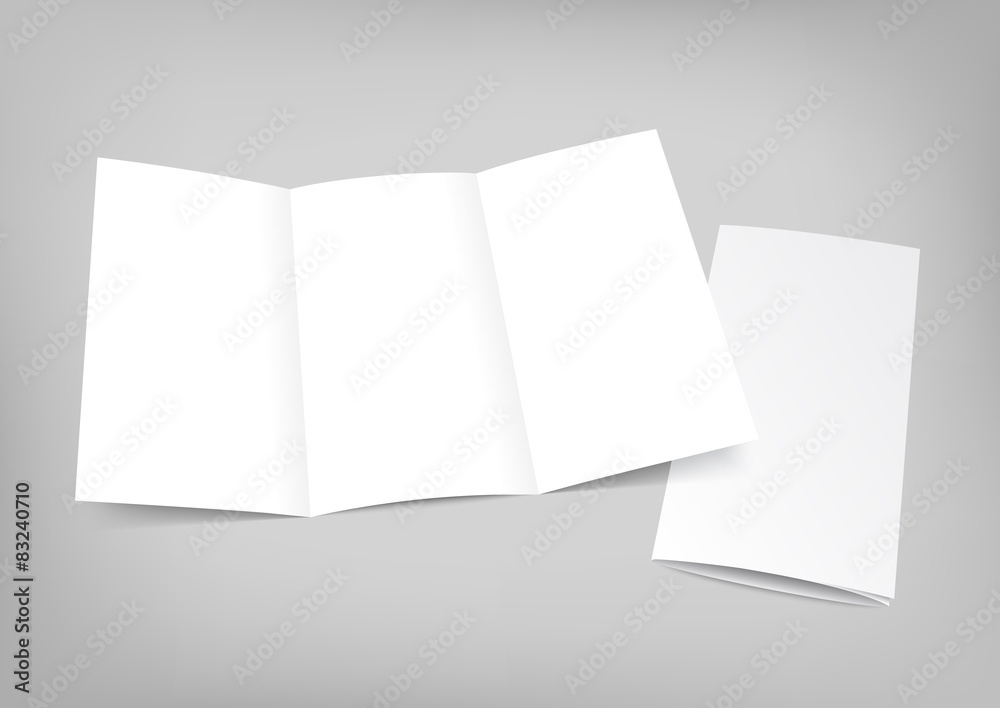 Blank white folding paper flyer on gray background. Blank white folding paper flyer on gray background.