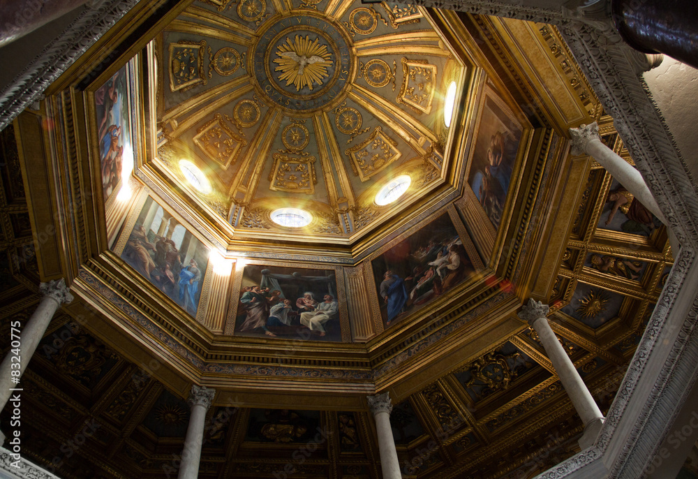 ROME, ITALY - APRIL, 19: Painted dome with biblical story in the