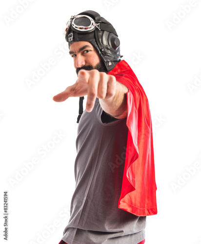 Superhero pointing to the front