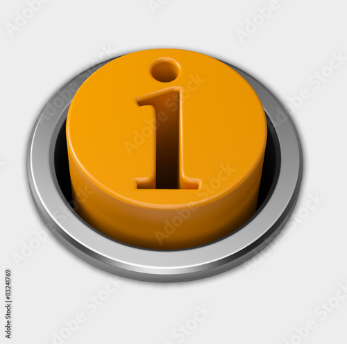 3D orange information push button in metalic border
