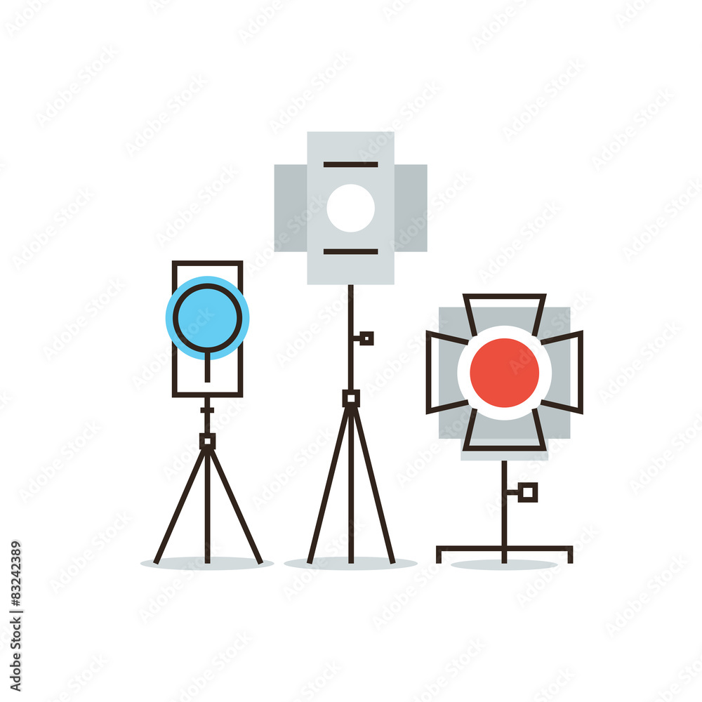Obraz premium Studio lighting equipment flat line icon concept