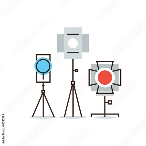 Studio lighting equipment flat line icon concept