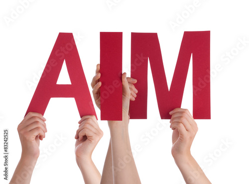 Many People Hands Holding Red Straight Word Aim 