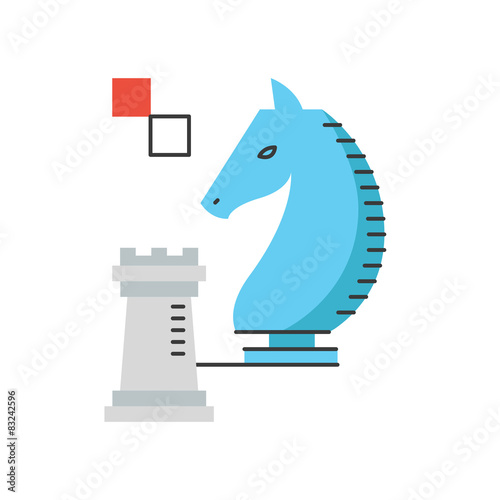 Chess strategy flat line icon concept