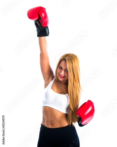 Lucky girl with boxing gloves