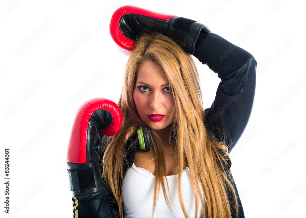 Sexy blonde girl with boxing gloves