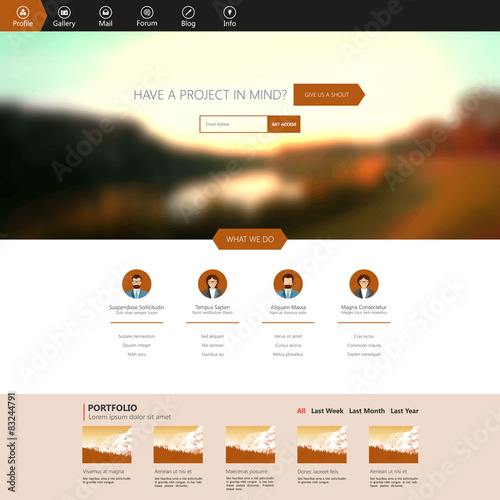 Flat Website Template with Blurred Autumn Background