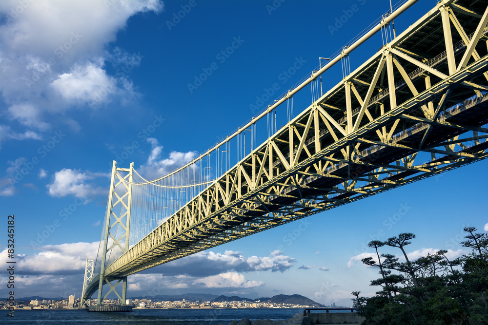 明石海峡大橋と神戸市街地